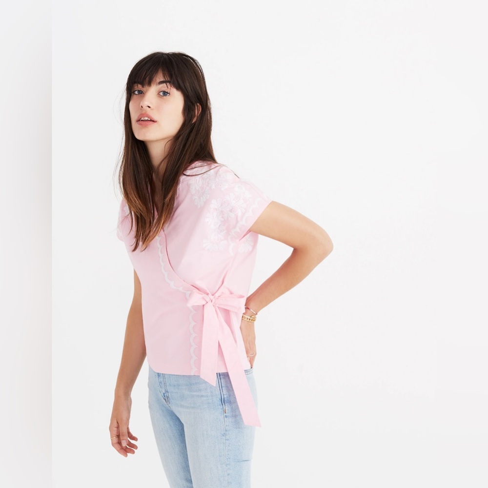 Madewell Pink Wrap Blouse with Tie Front - Picture 4 of 9